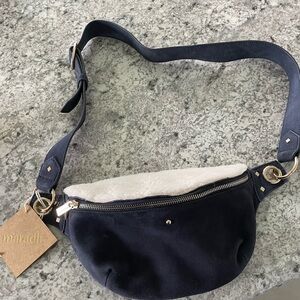 Maradji Hobo Fanny pack/crossbody suede leather navy blue bag with dust bag NWT